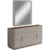 Aurelia Dresser & Mirror Set in Light Grey, Walnut & Brushed Bronze